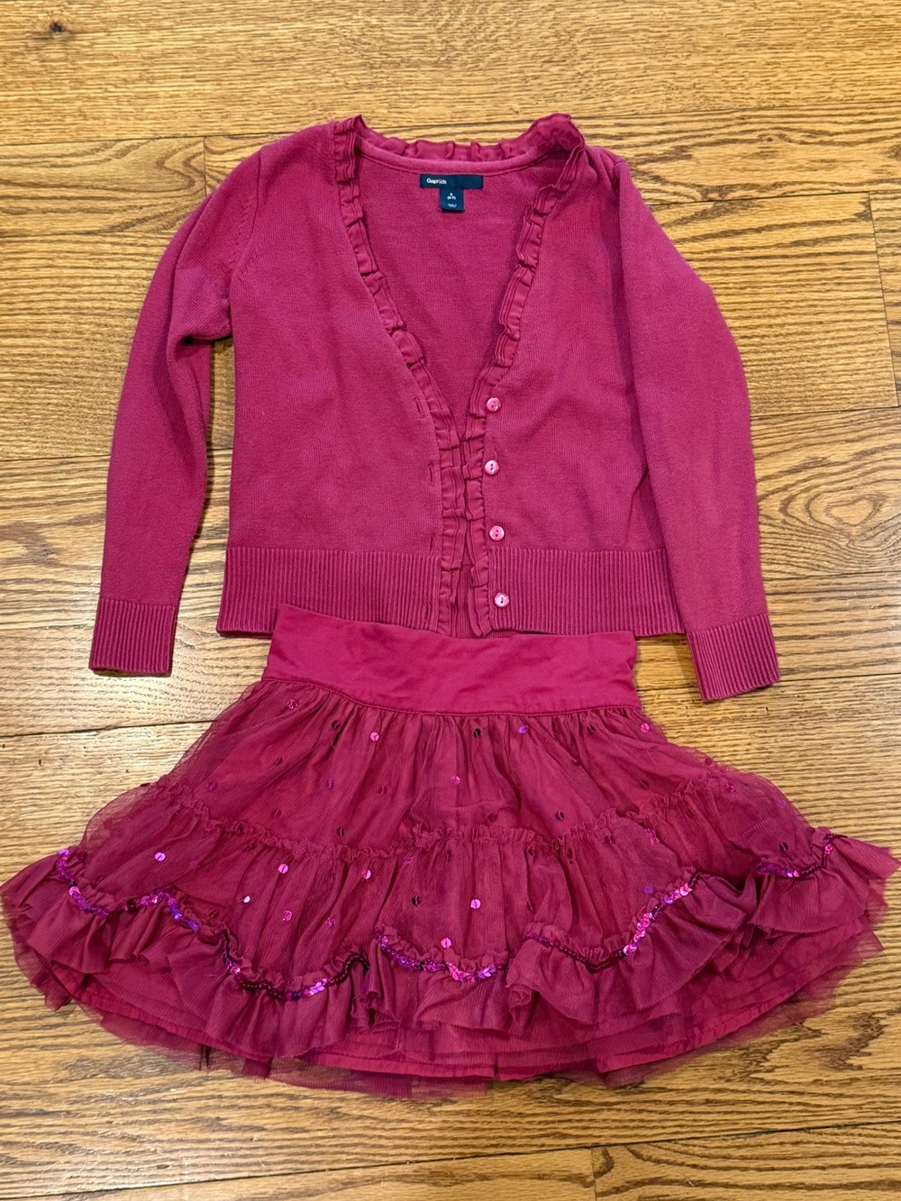 Gap Girls' Raspberry Cardigan & Sequined Skirt Set 6 7